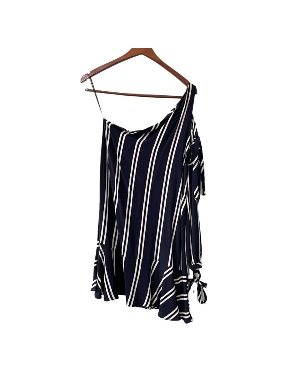 Zara Trafaluc Nautical Blue White One Shoulder Ties Tunic Dress Womens Small